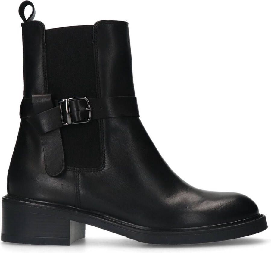 Manfield Dames Zwarte leren chelsea boots met gesp