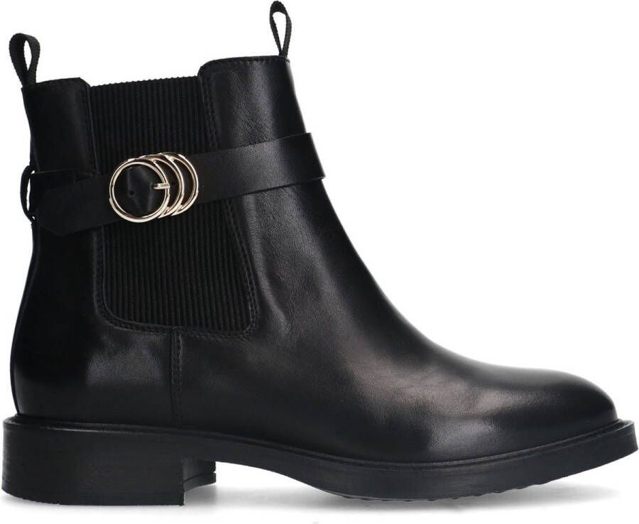 Manfield Dames Zwarte leren chelsea boots met gesp