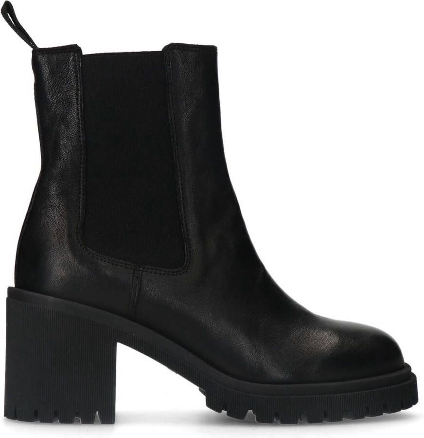 Manfield Dames Zwarte leren chelsea boots met hak