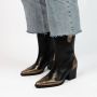 Manfield Dames Zwarte leren cowboy laarzen met goudkleurige details - Thumbnail 2