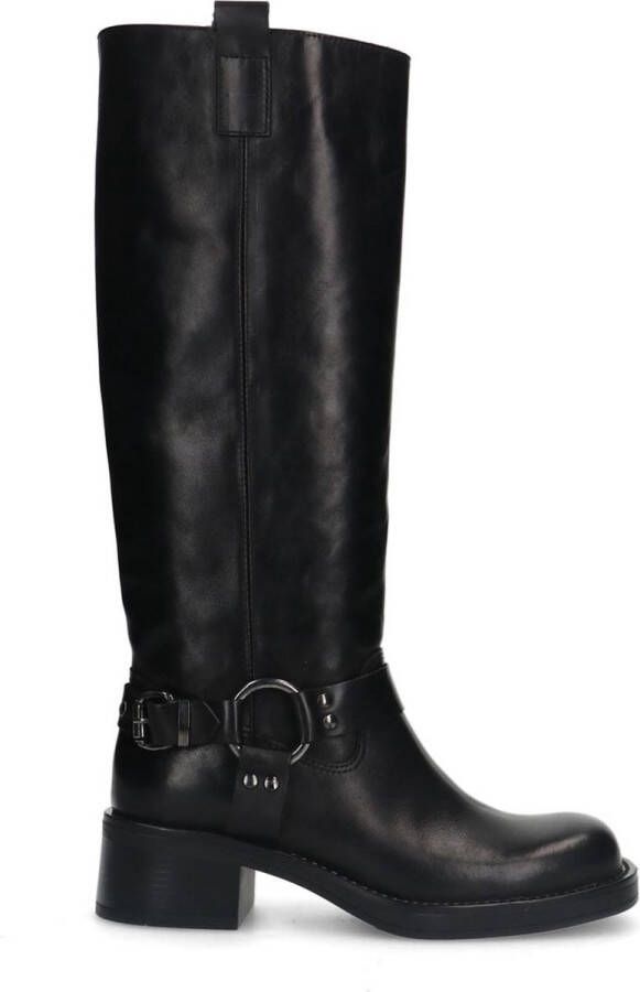 Manfield Dames Zwarte leren hoge biker boots - Foto 1