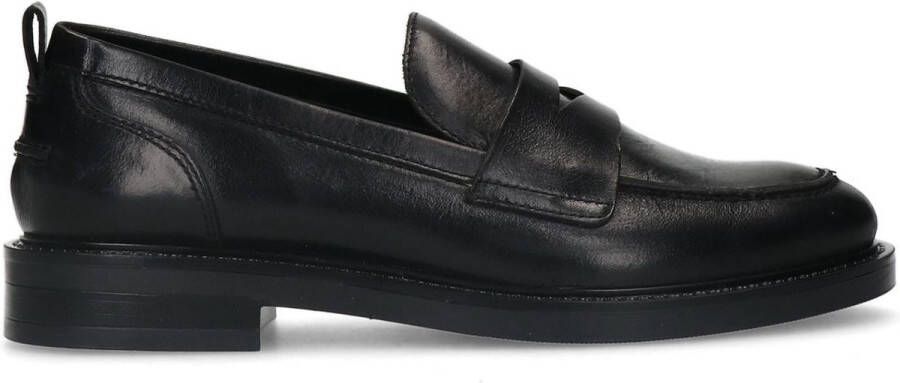 Manfield Dames Zwarte leren loafers Schoenen