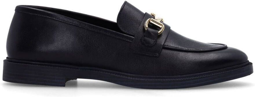 Manfield Dames Zwarte leren loafers met goudkleurig detail