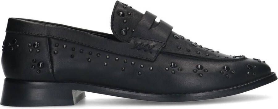 Manfield Dames Zwarte leren loafers met studs