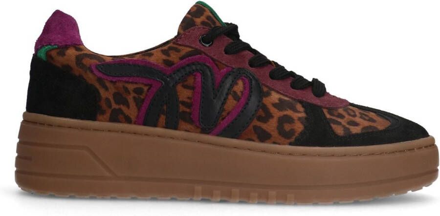 Manfield Dames Zwarte leren panter sneakers