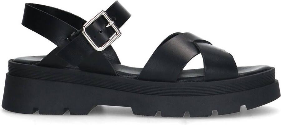 Manfield Dames Zwarte leren sandalen