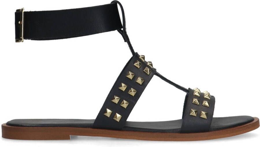 Manfield Dames Zwarte leren sandalen met studs