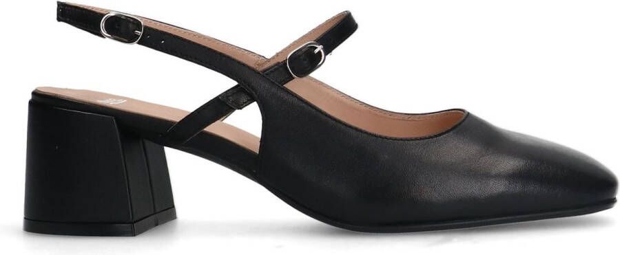 Manfield Dames Zwarte leren slingbacks