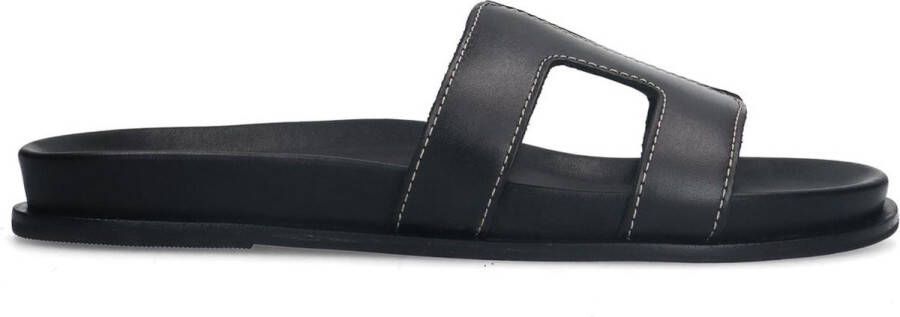 Manfield Dames Zwarte leren slippers