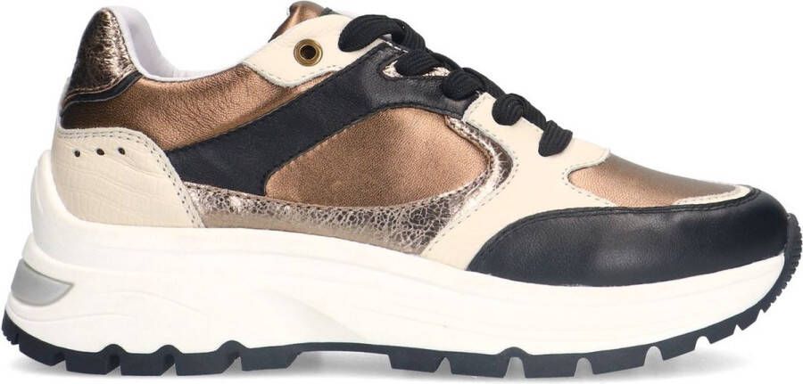 Manfield Dames Zwarte leren sneakers met bronzen details