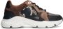 Manfield Dames Zwarte leren sneakers met slangenprint - Thumbnail 1