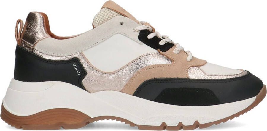 Manfield Dames Zwarte leren sneakers met suède details