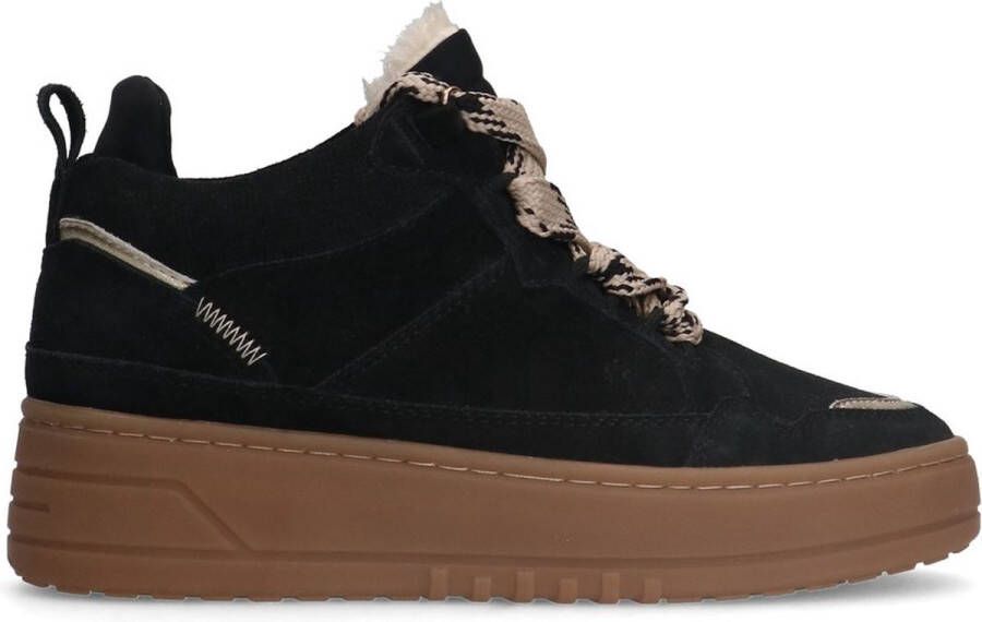 Manfield Dames Zwarte suède hoge sneakers