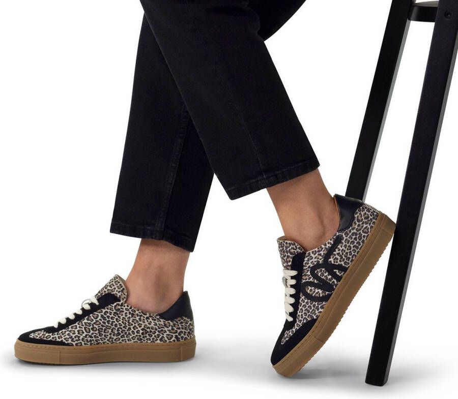 Manfield Dames Zwarte suède leopard sneakers