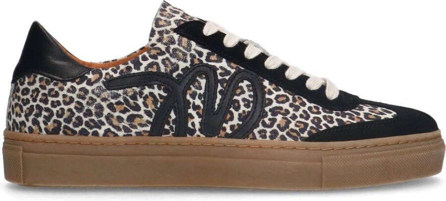 Manfield Dames Zwarte suède leopard sneakers