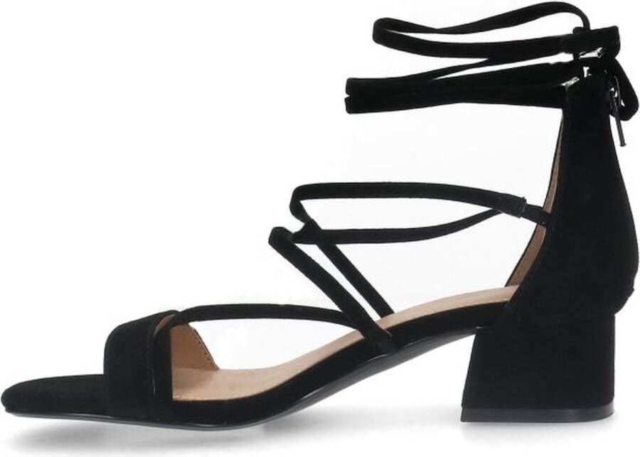 Manfield Dames Zwarte suède sandalen met hak