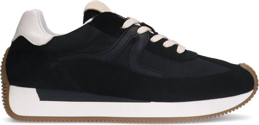 Manfield Dames Zwarte suède sneaker met leren details