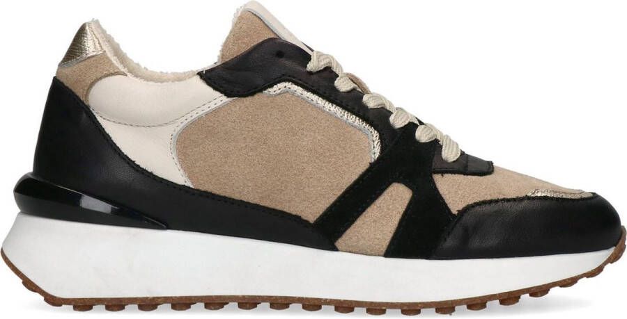 Manfield Dames Zwarte suède sneakers met leren details