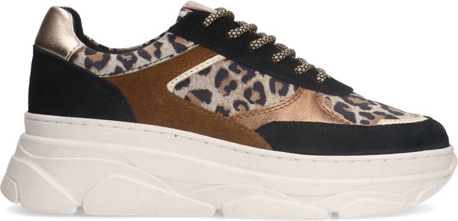 Manfield Dames Zwarte suède sneakers met panterprint