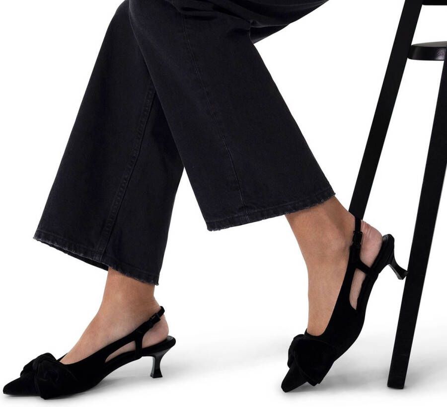 Manfield Dames Zwarte velours slingbacks met strik