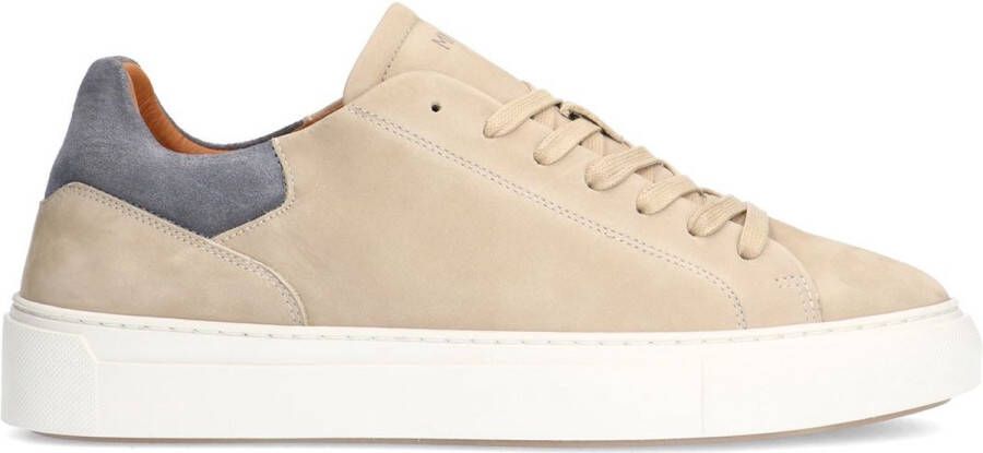 Manfield Heren Beige nubuck sneakers met grijze details