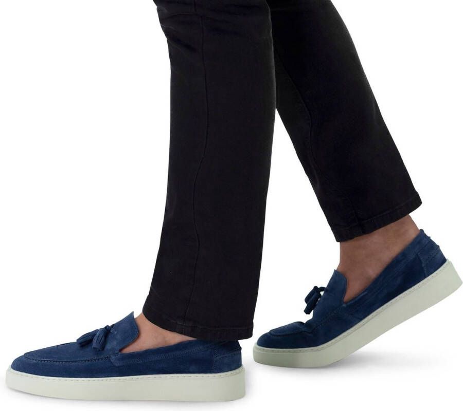 Manfield Heren Blauwe suède loafers met kwastjes