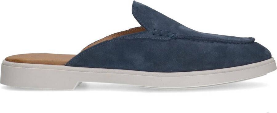 Manfield Heren Blauwe suède slip on loafers