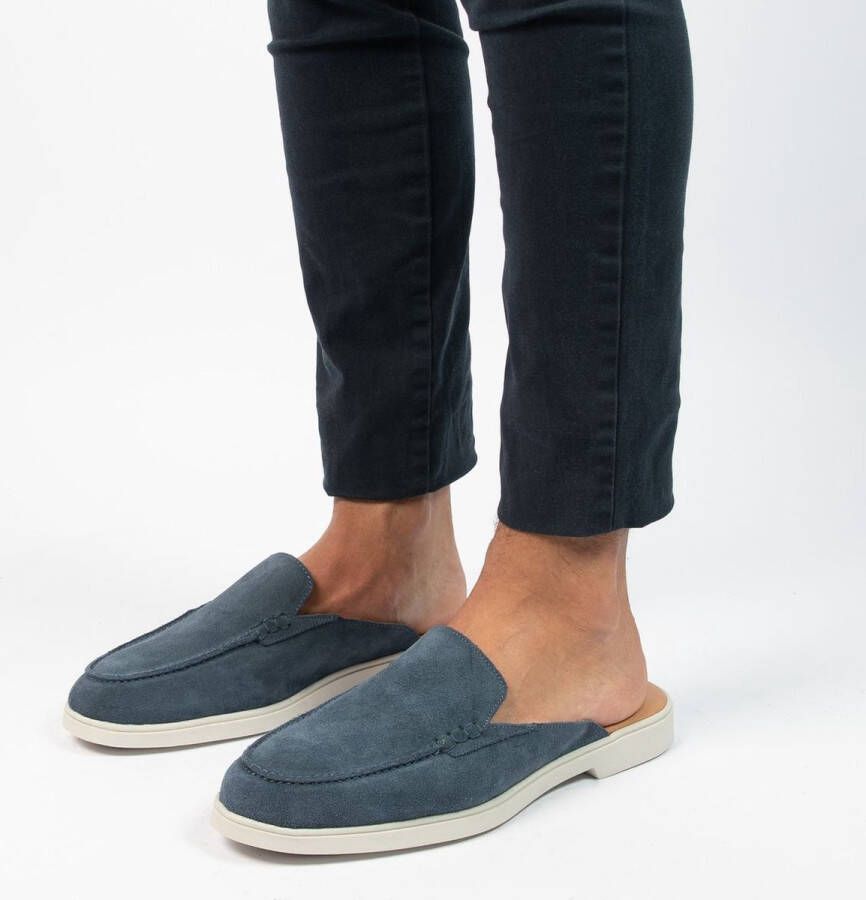 Manfield Heren Blauwe suède slip on loafers