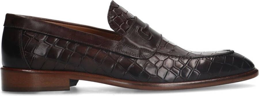 Manfield Heren Bruine leren loafers met crocoprint - Foto 1