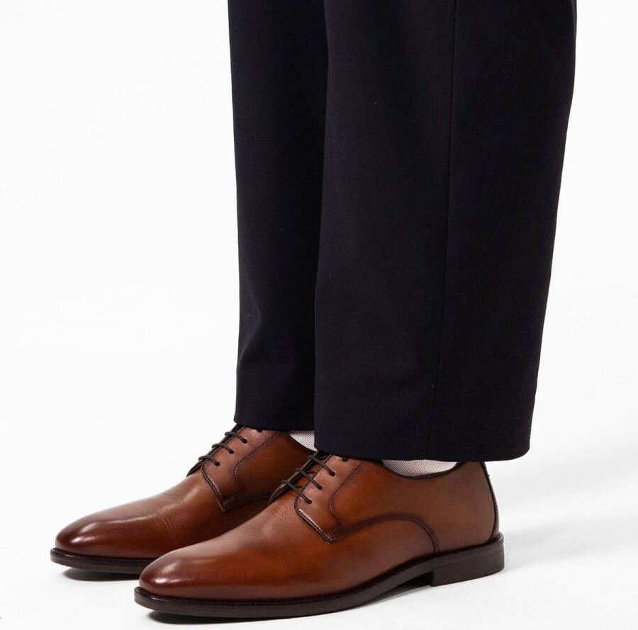 Manfield Heren Cognac leren veterschoenen