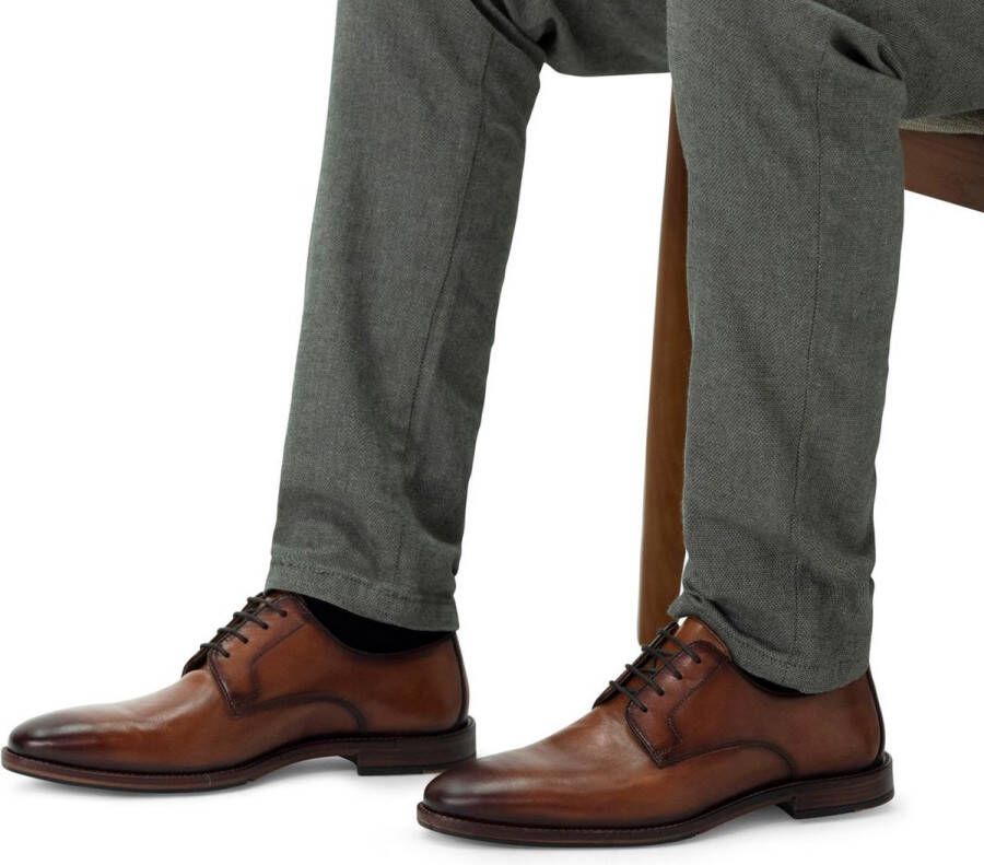 Manfield Heren Cognac leren veterschoenen