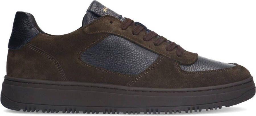 Manfield Heren Donkerbruine leren sneakers met suède details