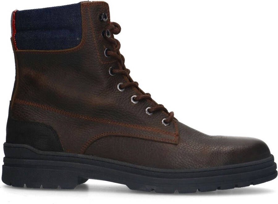 Manfield Heren Donkerbruine leren veterboots