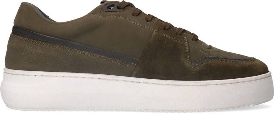 Manfield Heren Groene nubuck sneakers met suède details