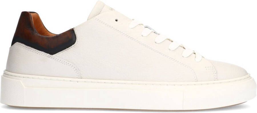 Manfield Heren Off white leren sneakers met bruine details