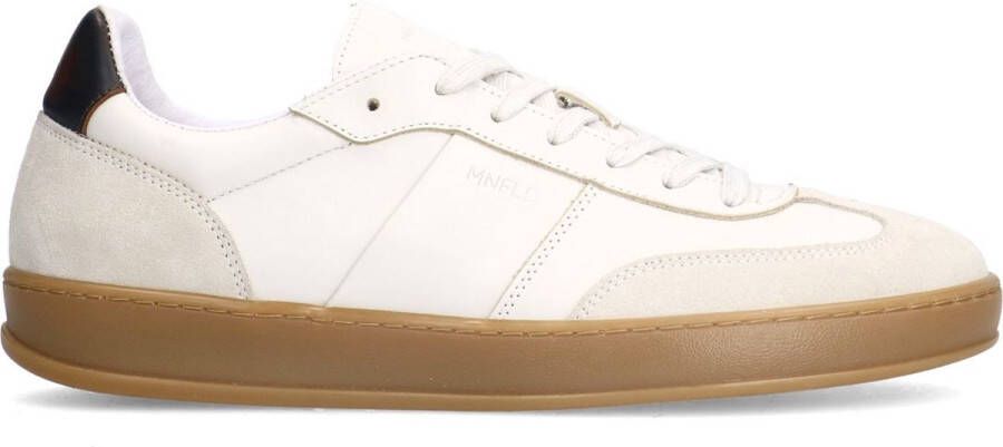 Manfield Heren Off white leren sneakers met suède details