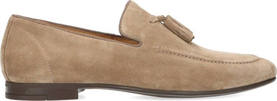 Manfield Heren Taupe suède loafers met kwastjes