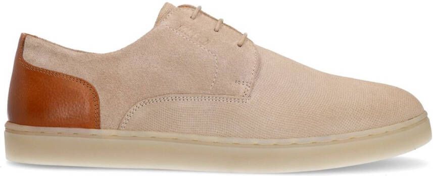 Manfield Heren Taupe suède sneakers met bruine details