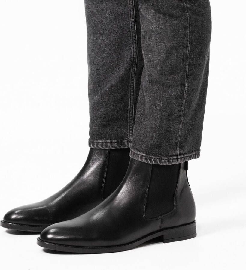 Manfield Heren Zwarte leren chelsea boots