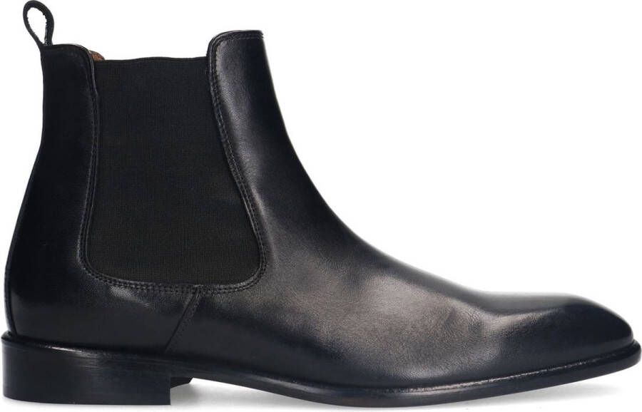 Manfield Heren Zwarte leren chelsea boots