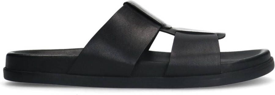 Manfield Heren Zwarte leren slippers