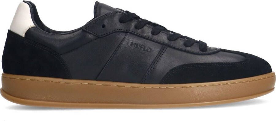 Manfield Heren Zwarte leren sneakers met suède details