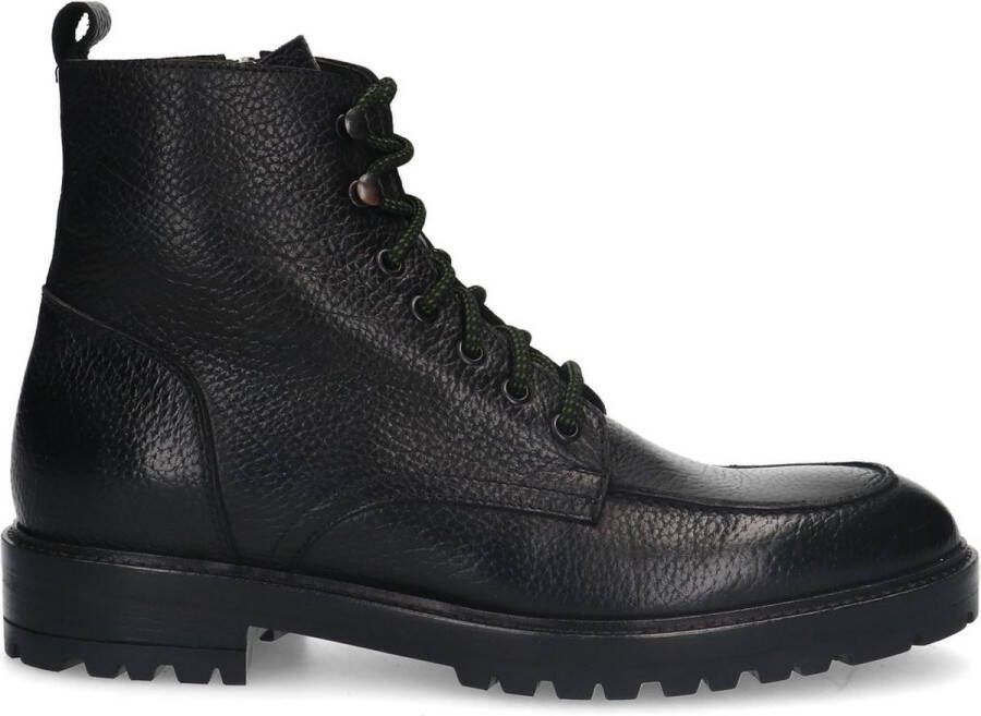 Manfield Heren Zwarte leren veterboots