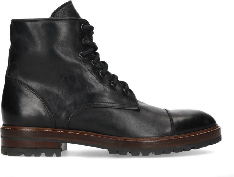 Manfield Heren Zwarte leren veterboots