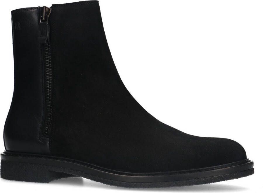 Manfield Heren Zwarte suède chelsea boots met leren details - Foto 1