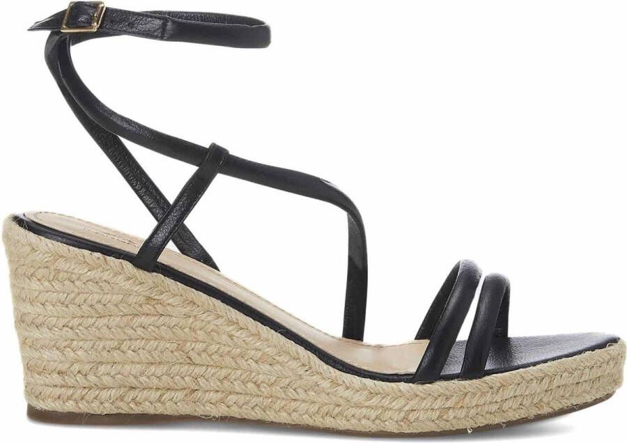 Mangará Romã Dames espadrilles Leer en Raffia Zwart