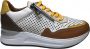 Manlisa veter rits geperforeerde lederen zomer comfort sneakers S247-1705 wit camel combi - Thumbnail 1