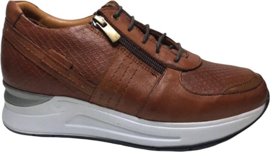 Manlisa cognac rits veter snake lederen comfort lederen sneakers W132