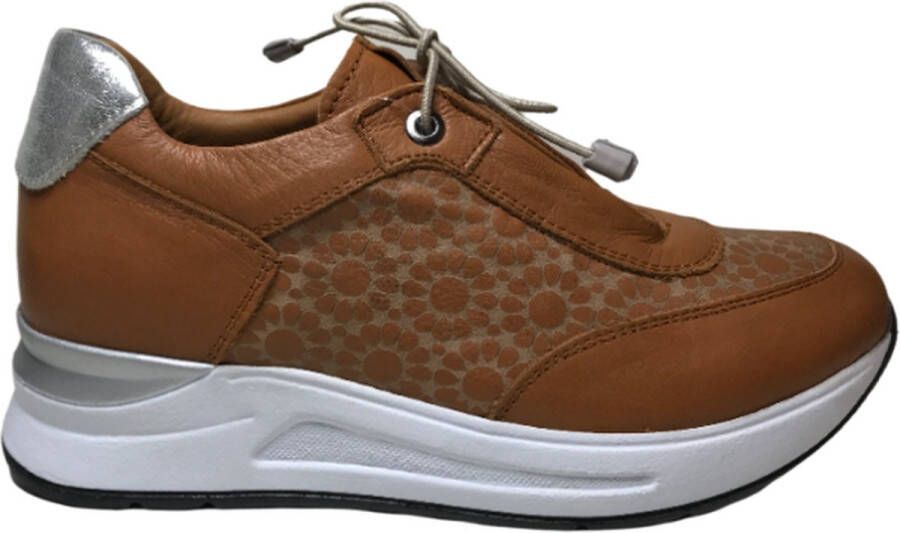 Manlisa lederen bloemenprint comfort sneakers S247-2264 camel - Foto 1