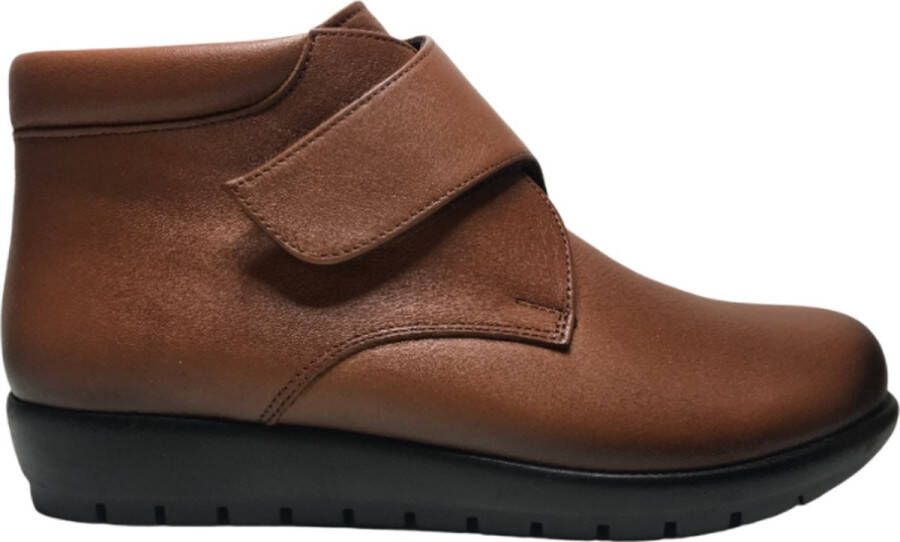 Manlisa velcro effen lederen comfort bottine W103-600 cognac